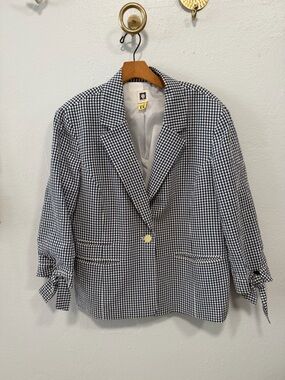 Anne Klein Black & White Gingham Blazer with Tie Cuffs